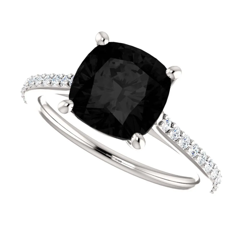 14k White Gold Onyx & 1/5 CTW Diamond Ring, Size 7