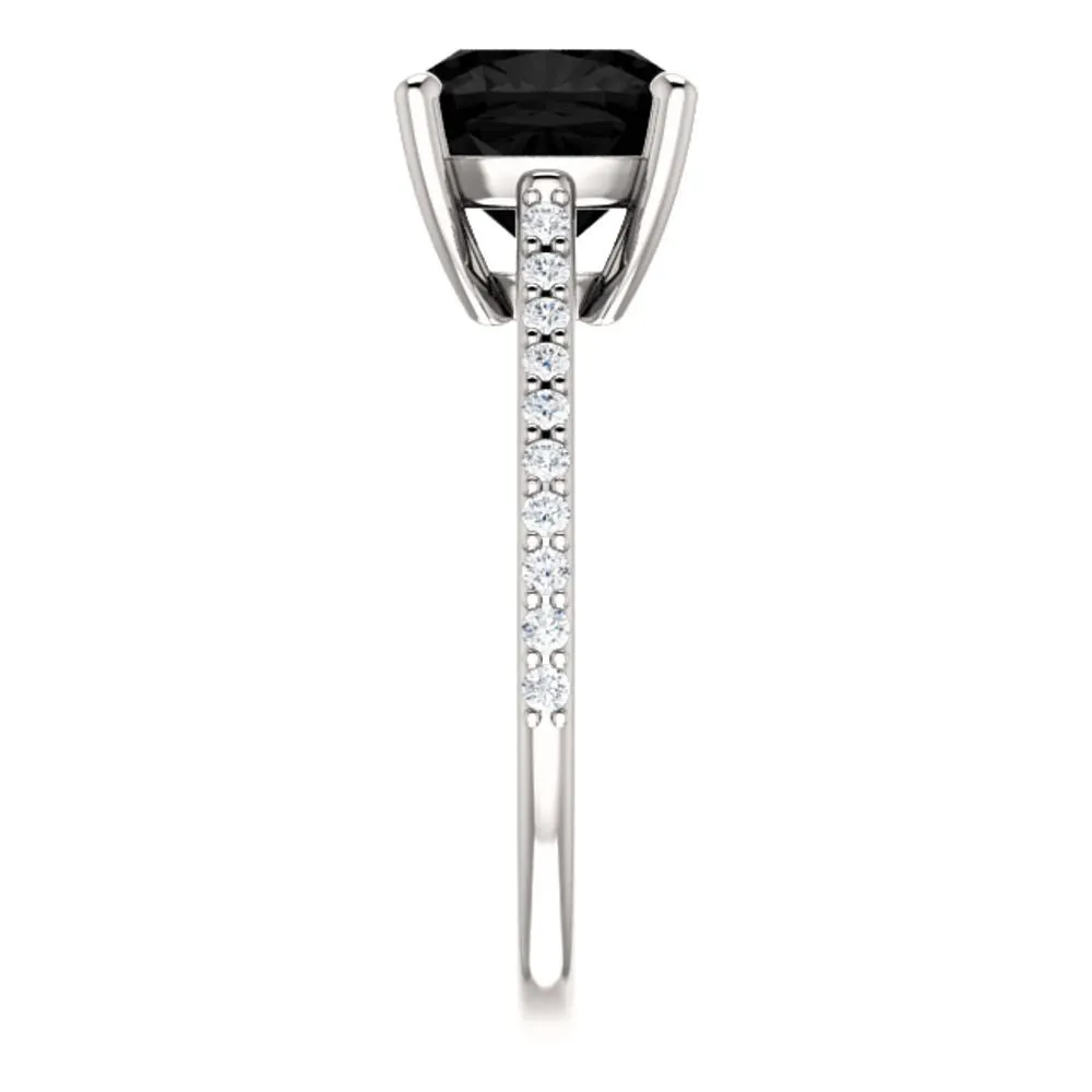 14k White Gold Onyx & 1/5 CTW Diamond Ring, Size 7