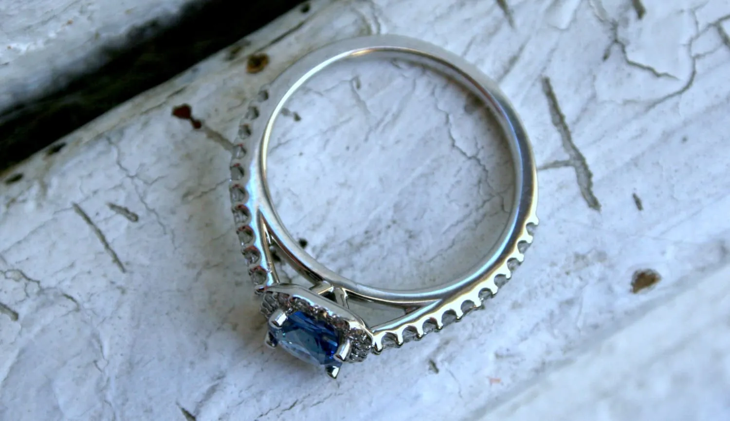 14K White Gold Pave Diamond and Sapphire Halo Ring - 1.26ct.