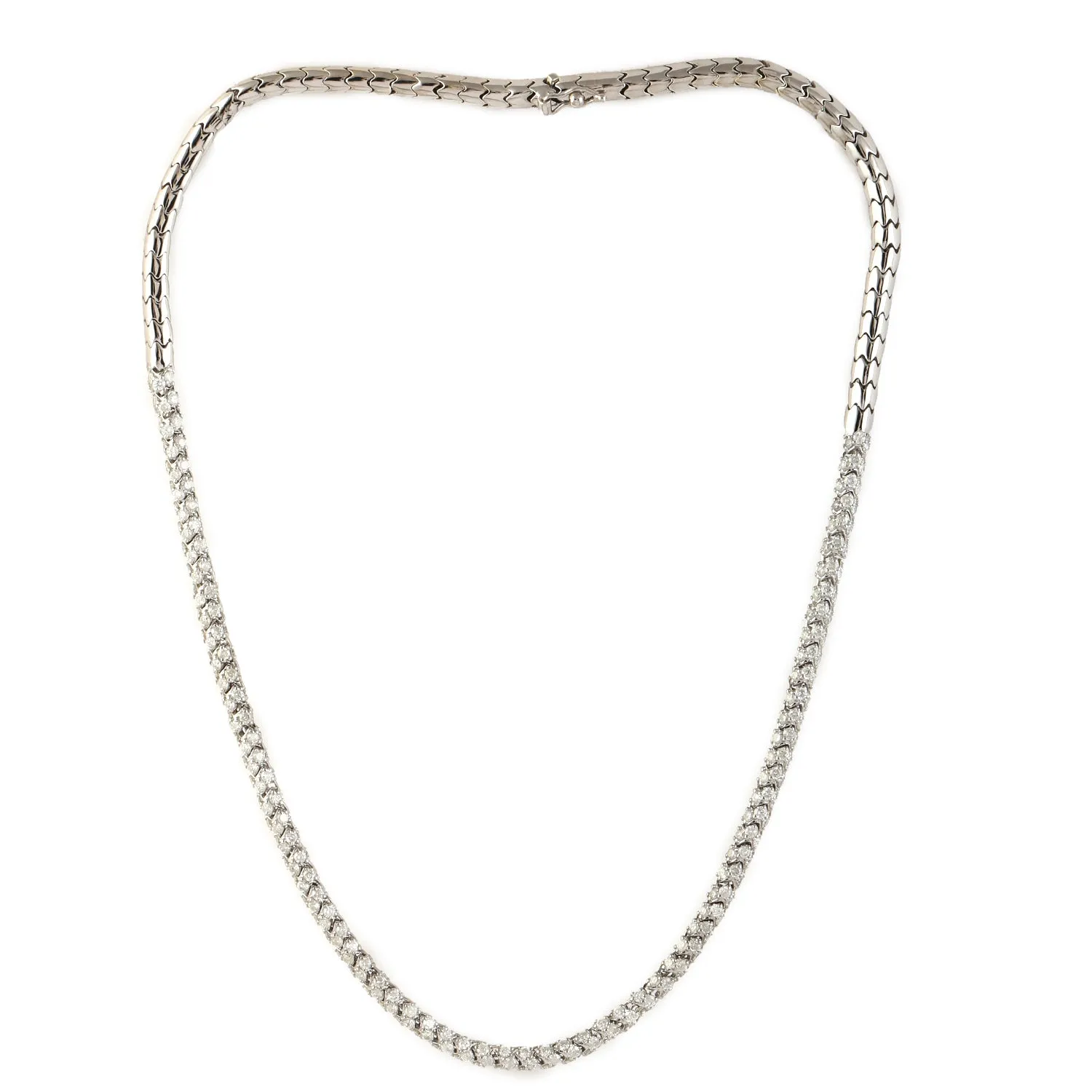 14K White Gold Pave Natural Diamond Tennis Design Choker Necklace