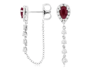 14K White Gold Ruby & Diamond Dangle Earrings