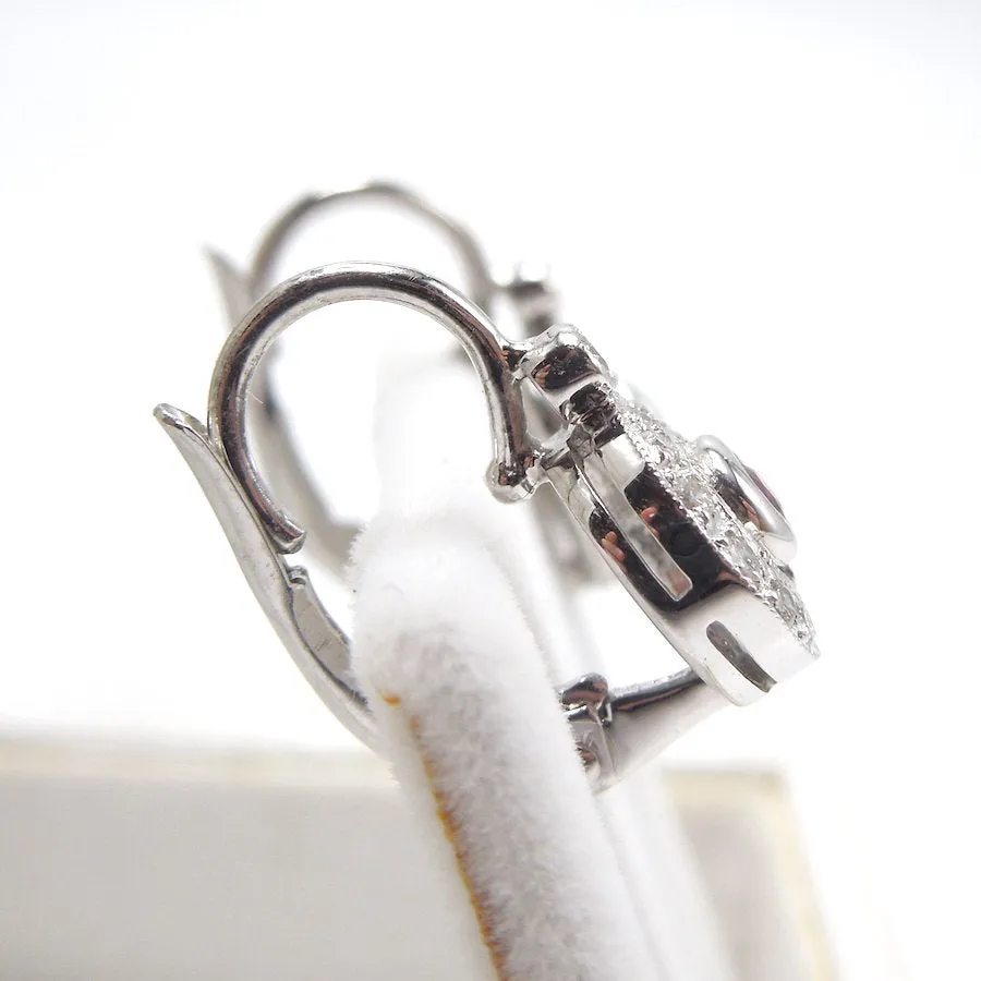 14K White Gold Ruby and Diamond Halo Lever Back Drop Earrings