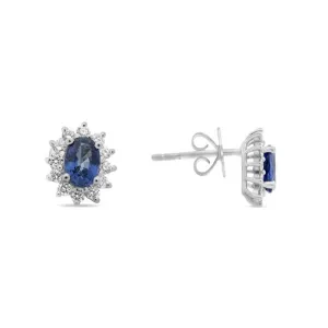 14K White Gold Sapphire and Diamond Stud Earrings