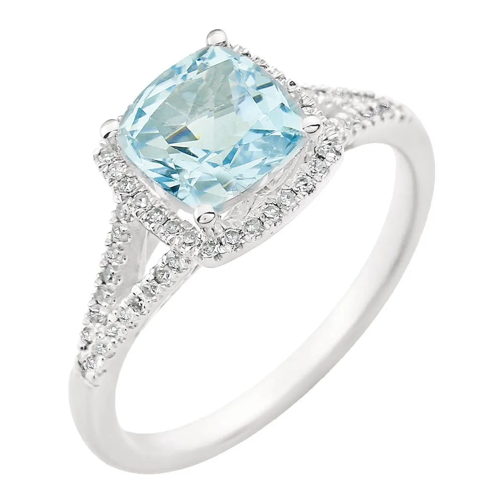 14k White Gold Sky Blue Topaz & 1/5 CTW Diamond Ring