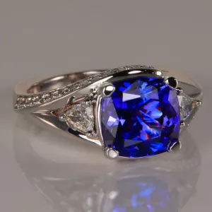 14K White Gold Square Cushion Tanzanite Ring 3.22 Carats