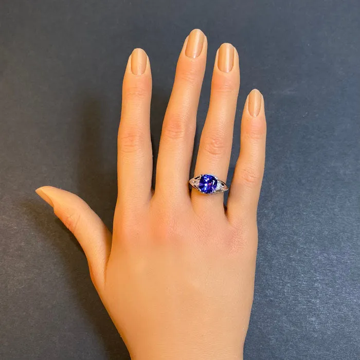 14K White Gold Square Cushion Tanzanite Ring 3.22 Carats