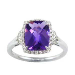 14K White Halo Amethyst and Natural Diamond Ring Size 7