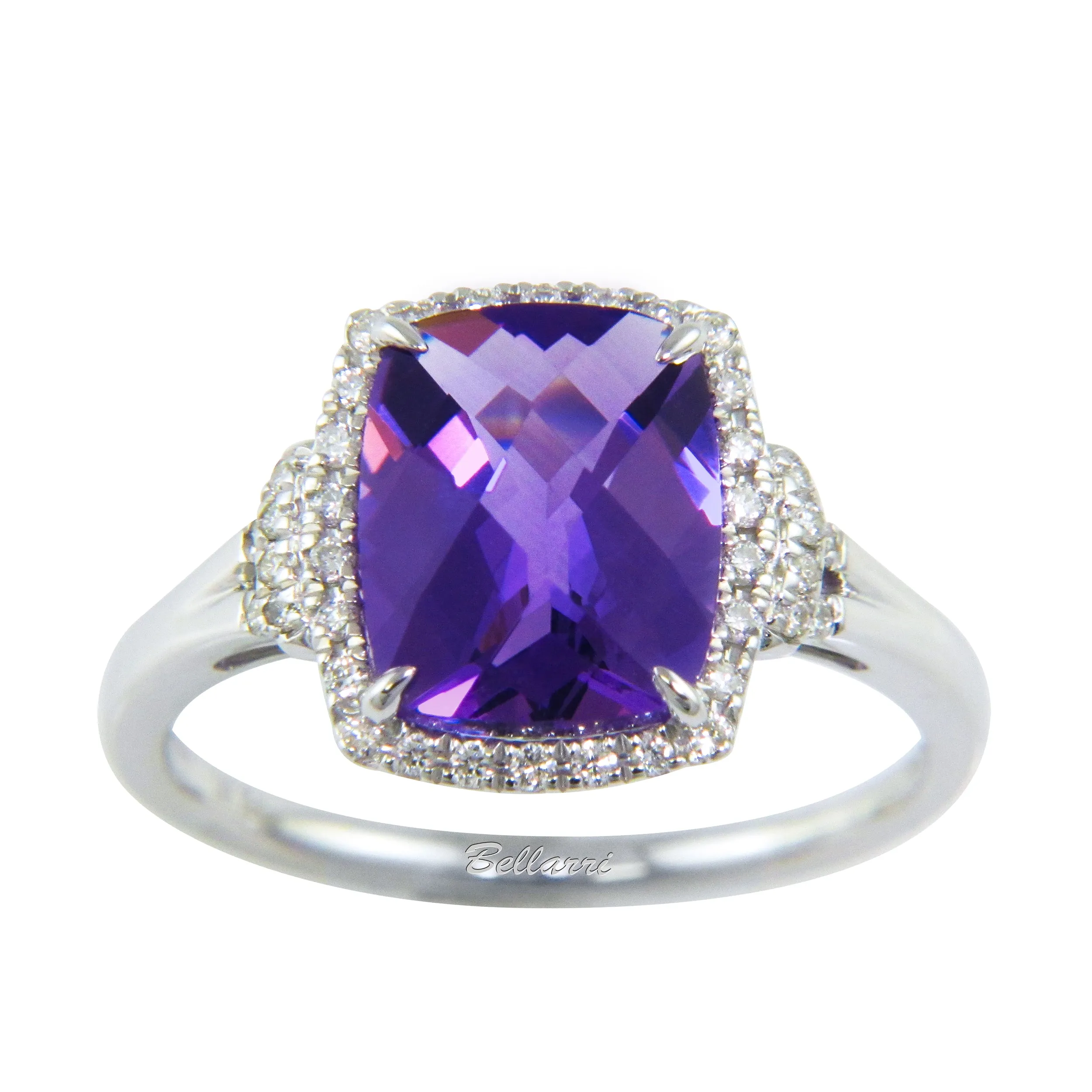 14K White Halo Amethyst and Natural Diamond Ring Size 7