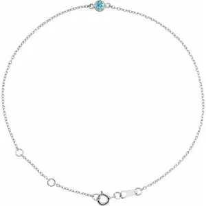 14K White Natural Blue Zircon Bezel-Set Solitaire 6 1/2-7 1/2" Bracelet
