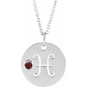 14K White Natural Mozambique Garnet Pisces Zodiac 16-18" Necklace
