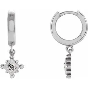 14K White Natural White Sapphire Beaded Bezel-Set Hoop Earrings