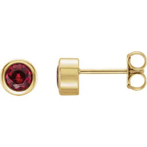 14K Yellow 4 mm Round Chatham® Created Ruby Birthstone Earrings