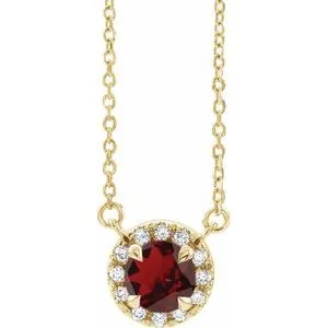 14K Yellow 6.5 mm Natural Mozambique Garnet & 1/6 CTW Natural Diamond 18" Necklace