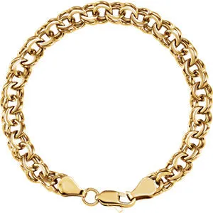 14K Yellow 7 mm Solid Double Link Charm 7.75" Bracelet