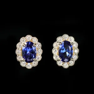 14K Yellow Gold 1.00 CTW Sapphire and Diamond Stud Earrings