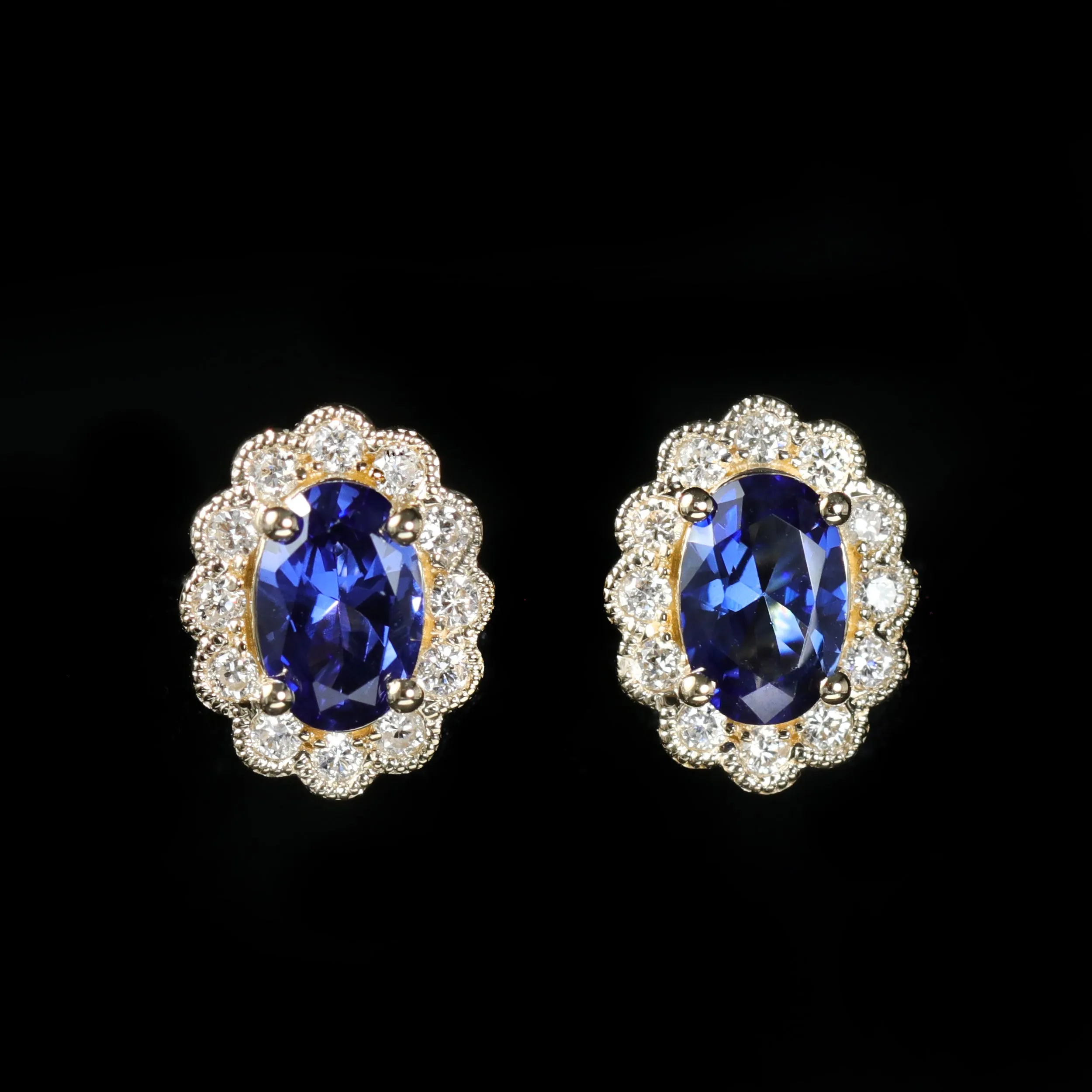 14K Yellow Gold 1.00 CTW Sapphire and Diamond Stud Earrings
