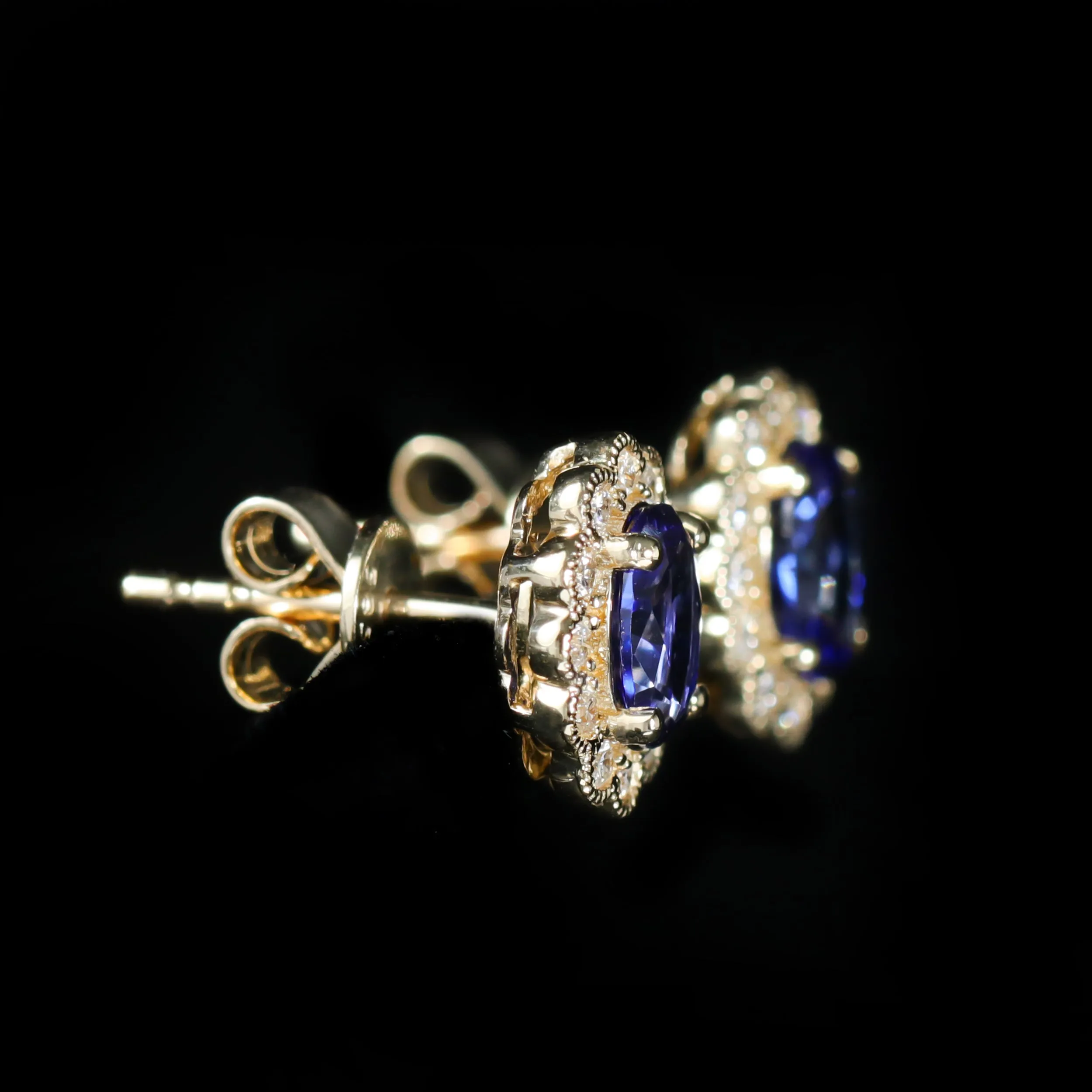 14K Yellow Gold 1.00 CTW Sapphire and Diamond Stud Earrings
