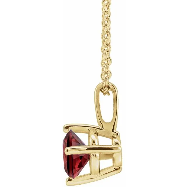 14K Yellow Gold 6 mm Natural Mozambique Garnet Solitaire 16-18" Necklace