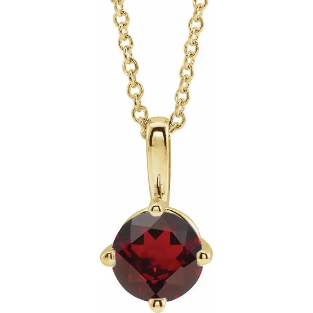 14K Yellow Gold 6 mm Natural Mozambique Garnet Solitaire 16-18" Necklace