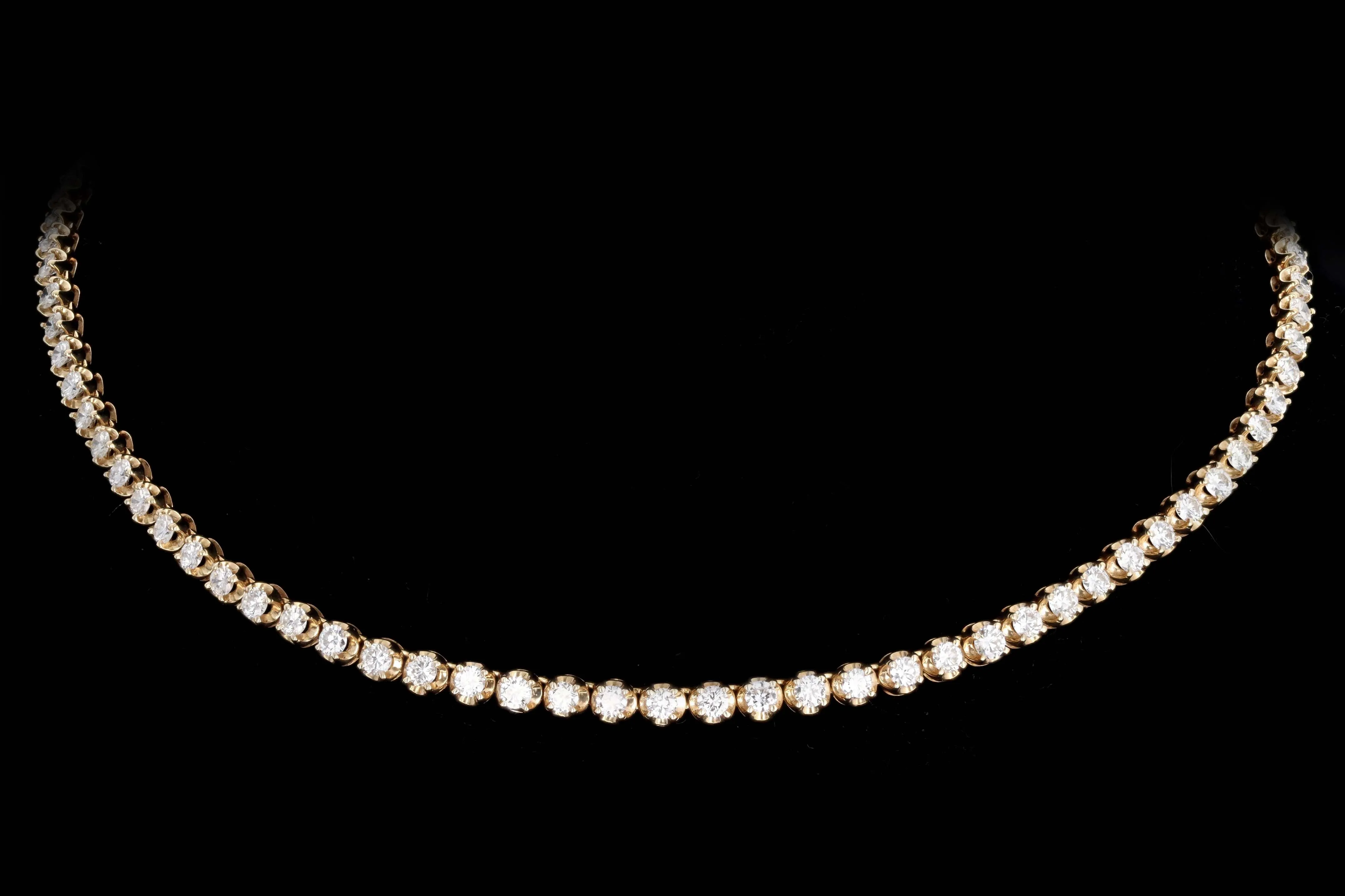 14K Yellow Gold 7.0 Carat Total Weight Round Brilliant Cut Diamond Tennis Choker Necklace