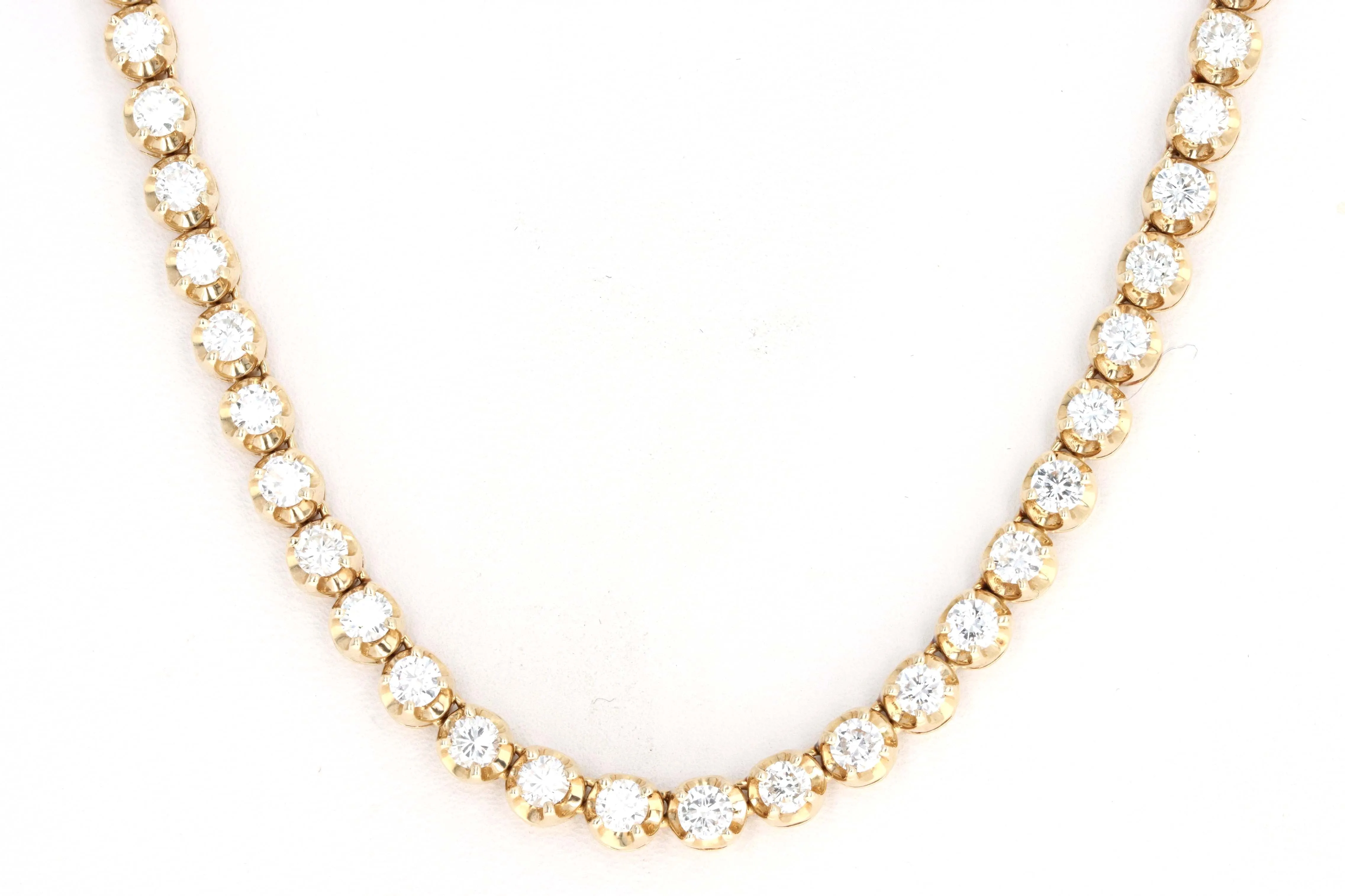 14K Yellow Gold 7.0 Carat Total Weight Round Brilliant Cut Diamond Tennis Choker Necklace