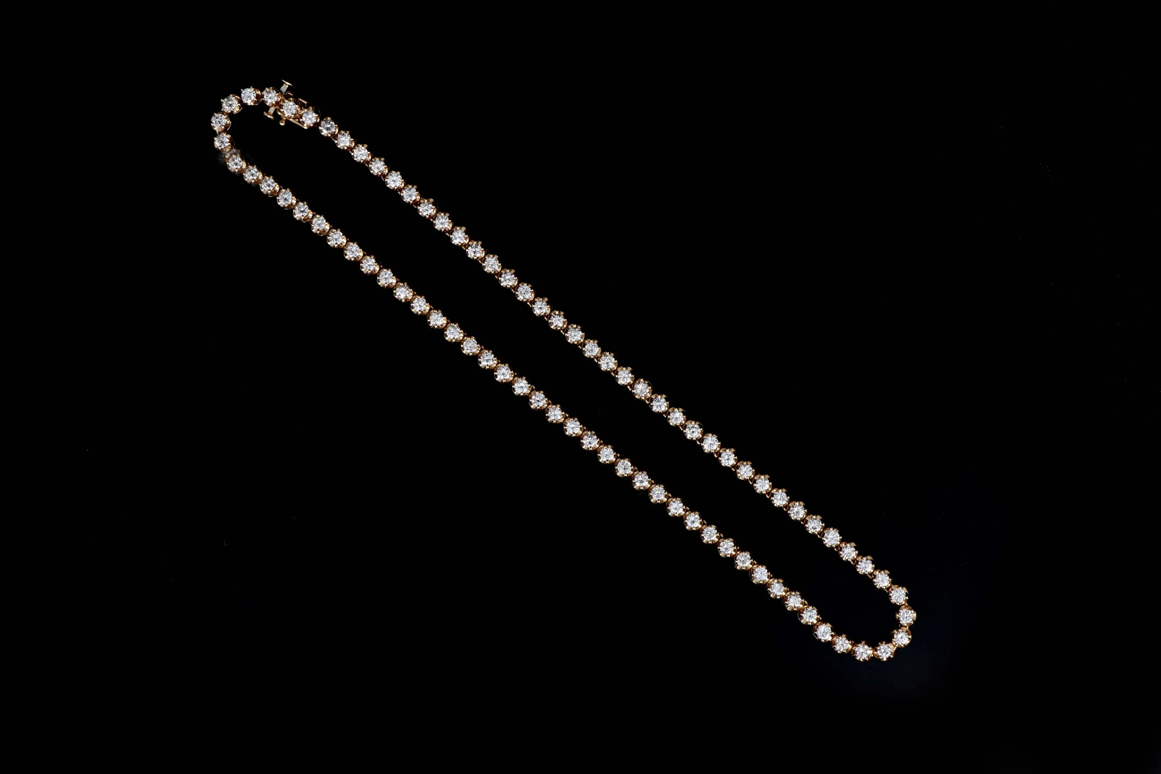 14K Yellow Gold 7.0 Carat Total Weight Round Brilliant Cut Diamond Tennis Choker Necklace