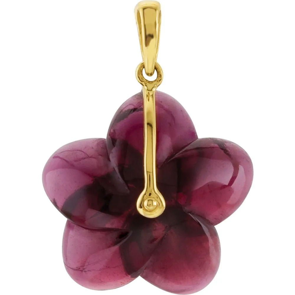 14k Yellow Gold Brazilian Garnet & Diamond Flower Pendant
