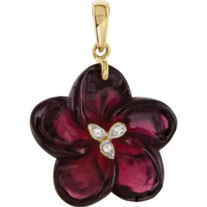 14k Yellow Gold Brazilian Garnet & Diamond Flower Pendant