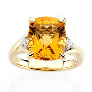14k Yellow Gold Citrine & 1/6 CTW Diamond Ring, Size 7