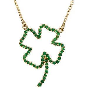 14k Yellow Gold Genuine Tsavorite Garnet Clover Necklace