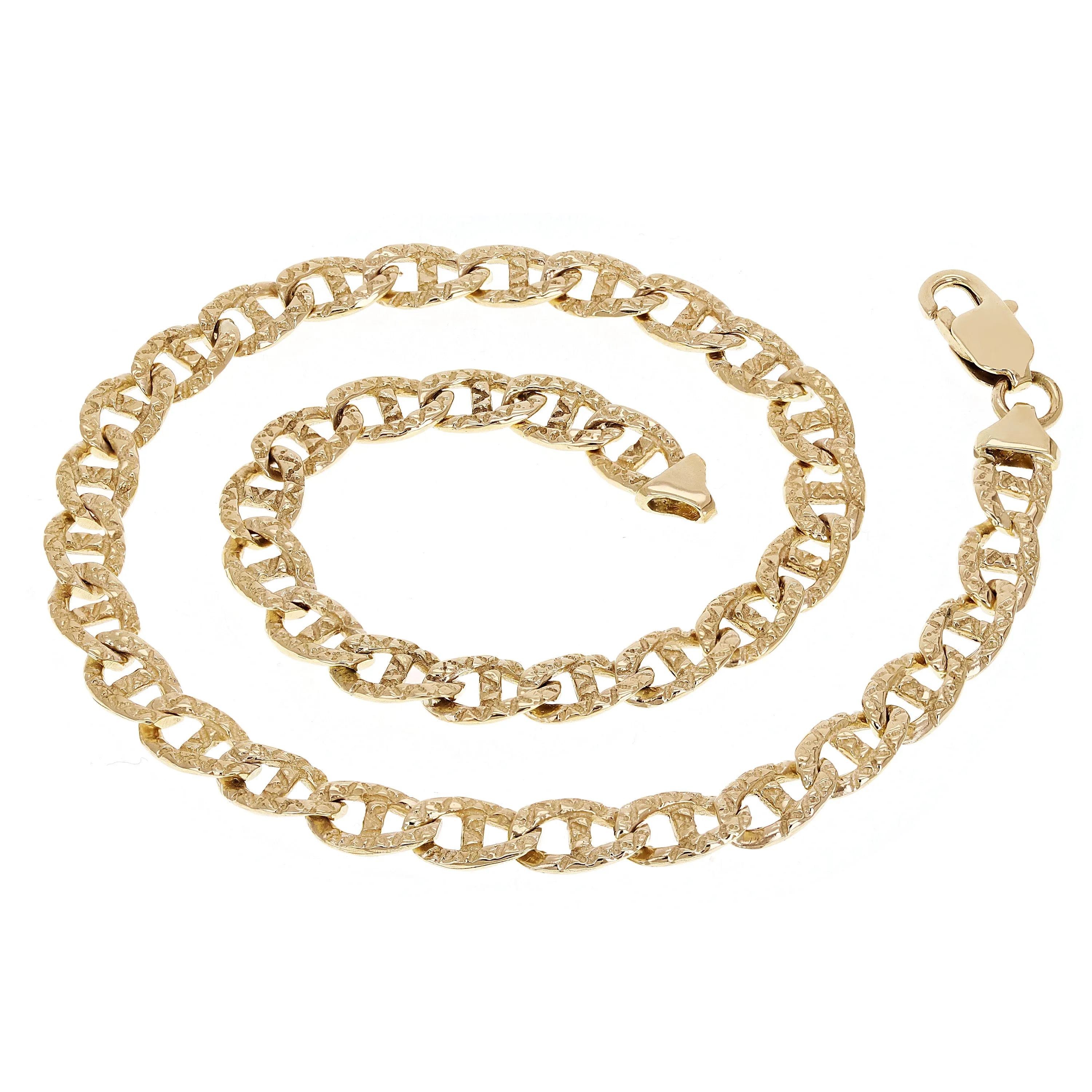 14k Yellow Gold Nugget Gucci Mariner Link Chain Bracelet 7.3mm 7" - 9"