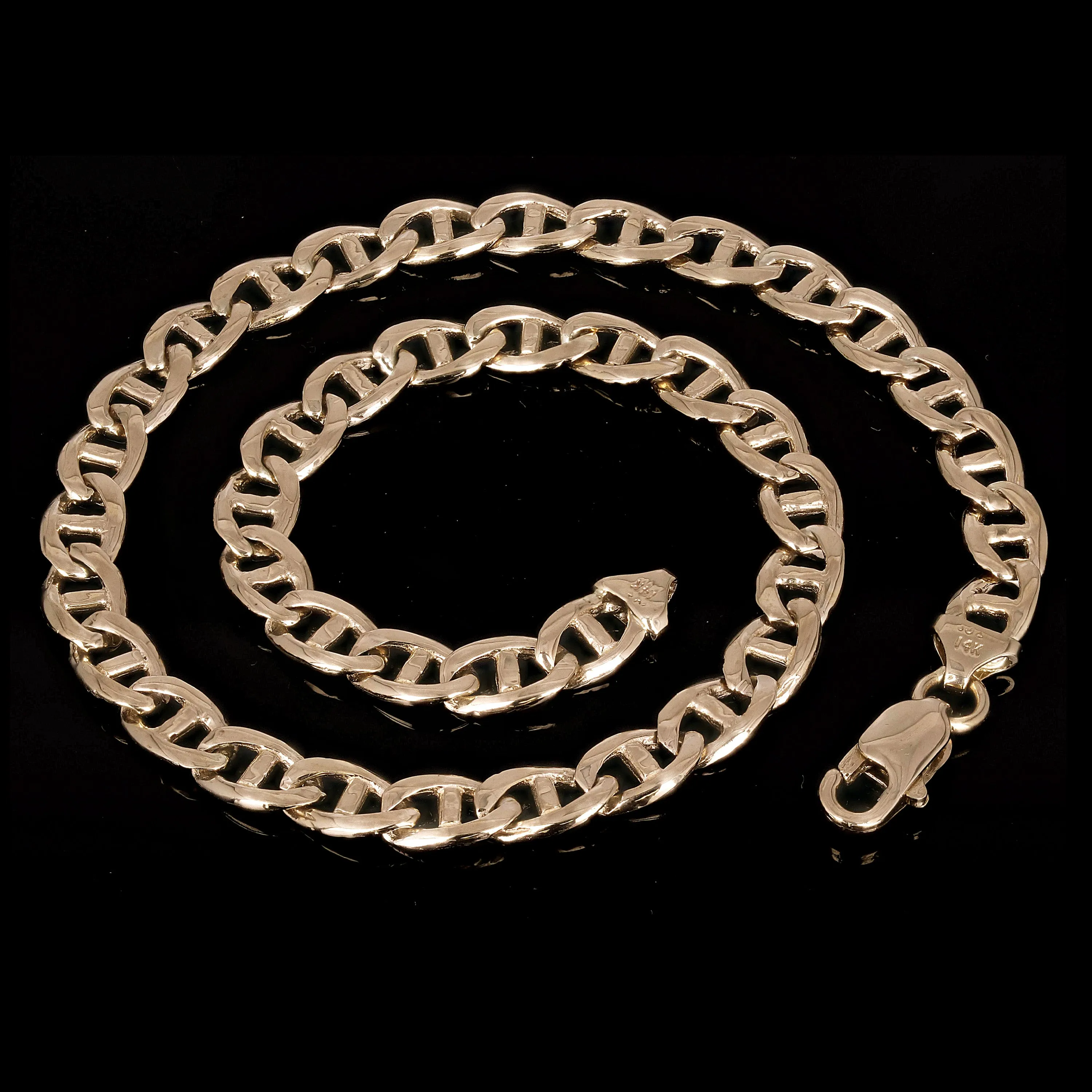 14k Yellow Gold Nugget Gucci Mariner Link Chain Bracelet 7.3mm 7" - 9"
