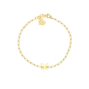 14K Yellow Gold Paperclip Link Butterfly Bracelet