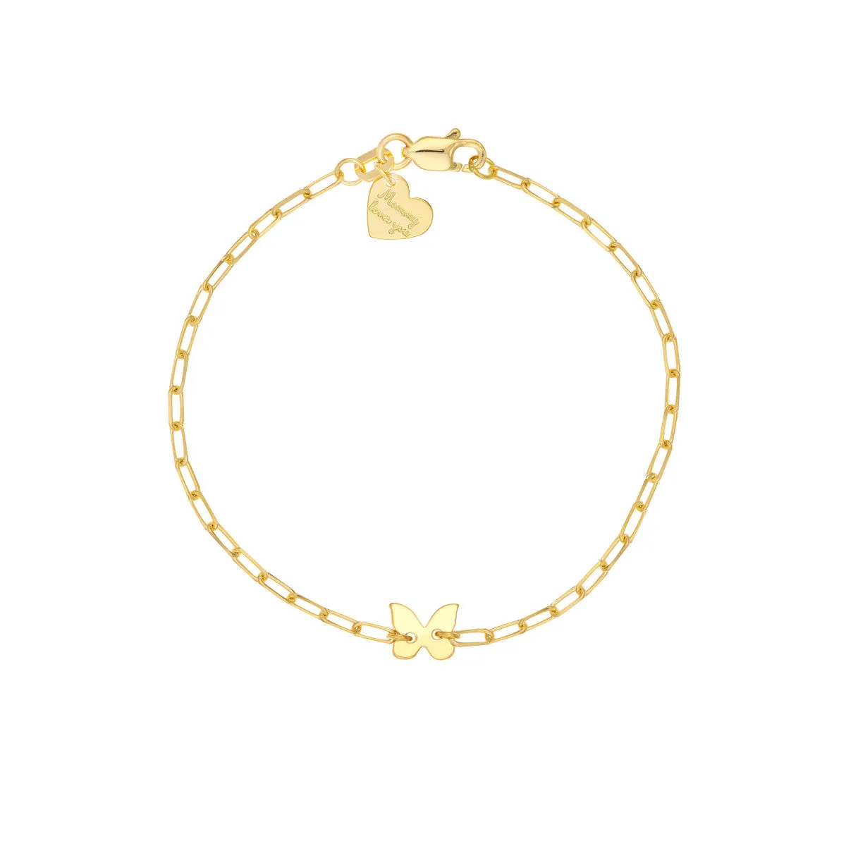 14K Yellow Gold Paperclip Link Butterfly Bracelet