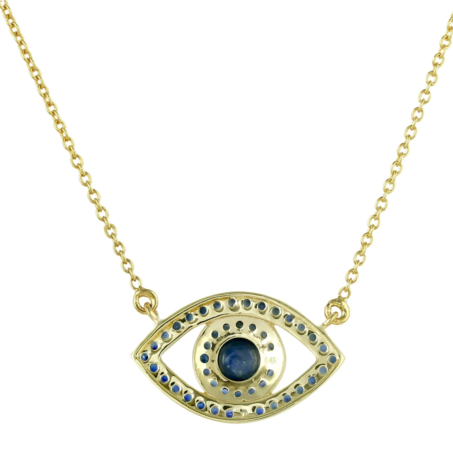 14K Yellow Gold Pave Blue Sapphire September Birthstone Evil Eye Choker Necklace