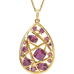 14k Yellow Gold Rhodolite Garnet Nest Design 18" Necklace