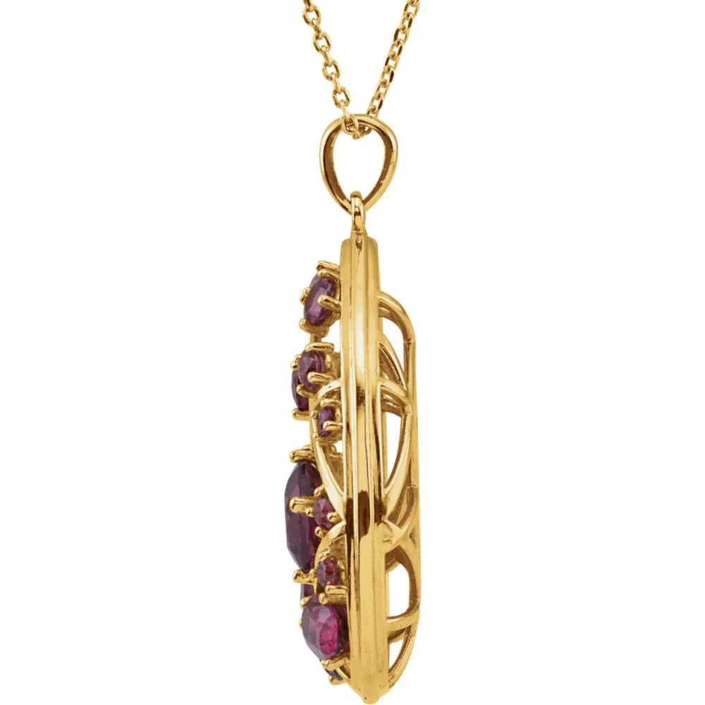 14k Yellow Gold Rhodolite Garnet Nest Design 18" Necklace