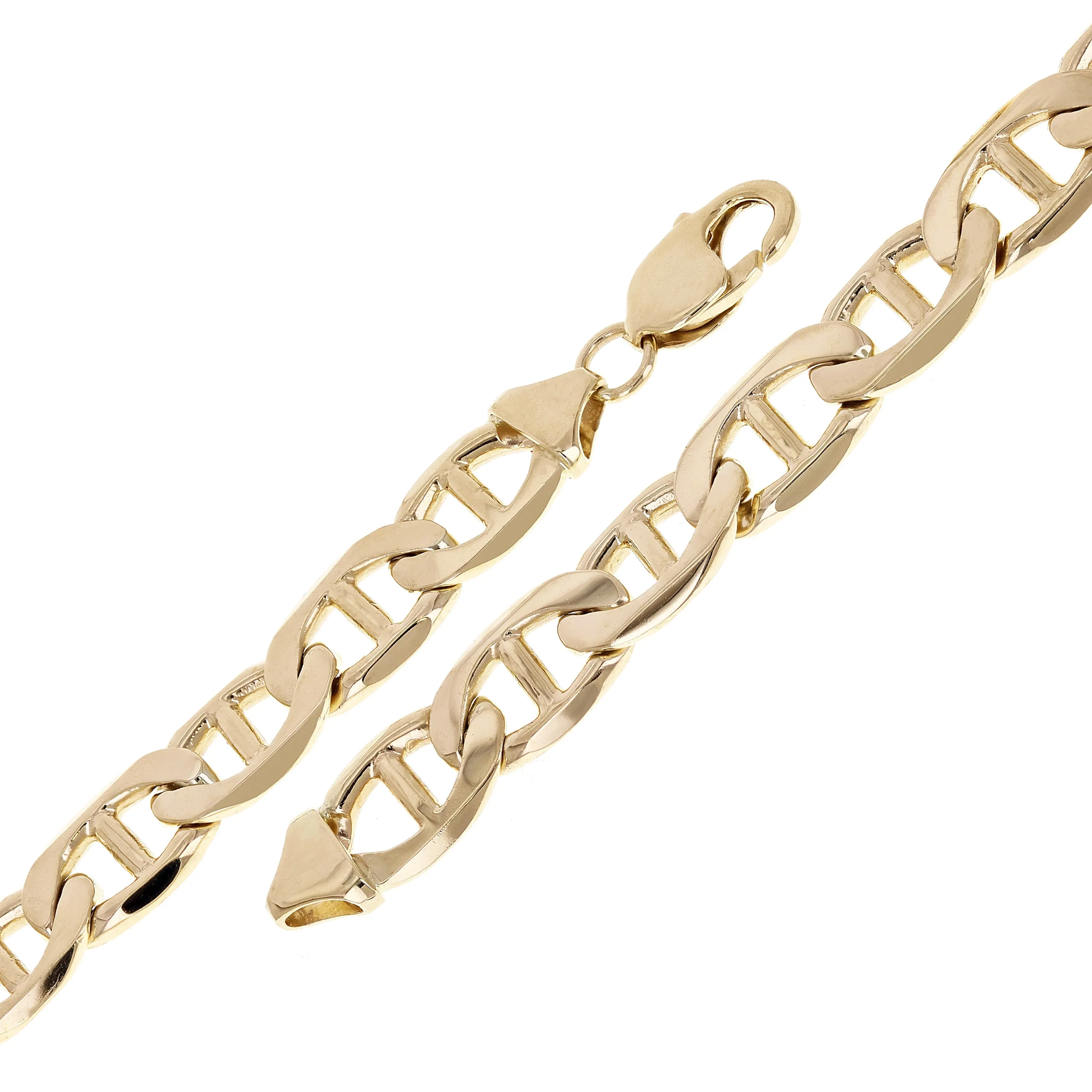 14k Yellow Gold Solid Concave Mariner Gucci Chain Bracelet 12mm 7.5" - 9"