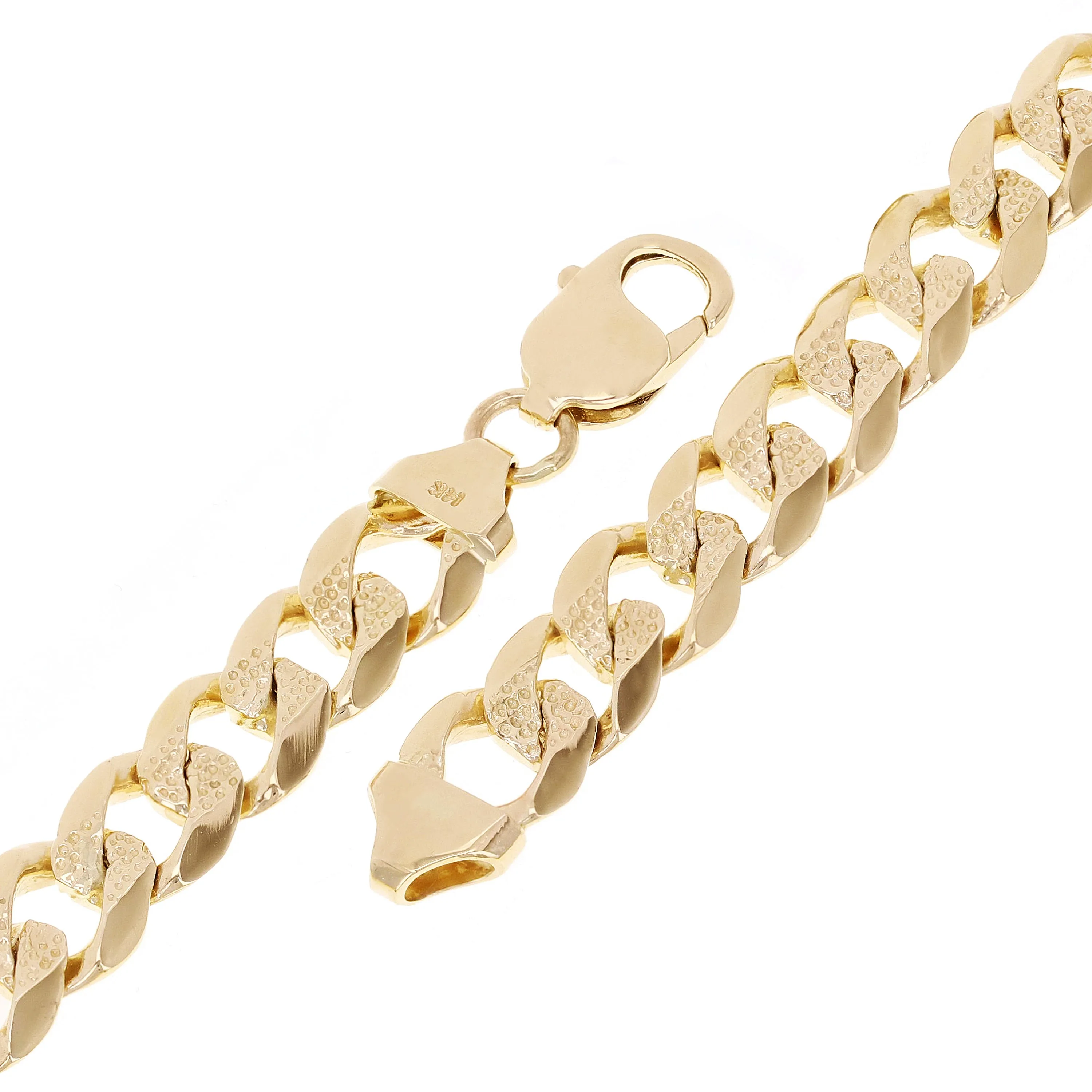 14k Yellow Gold Solid Pave Curb Cuban Link Chain Bracelet 9.3mm Various Lengths