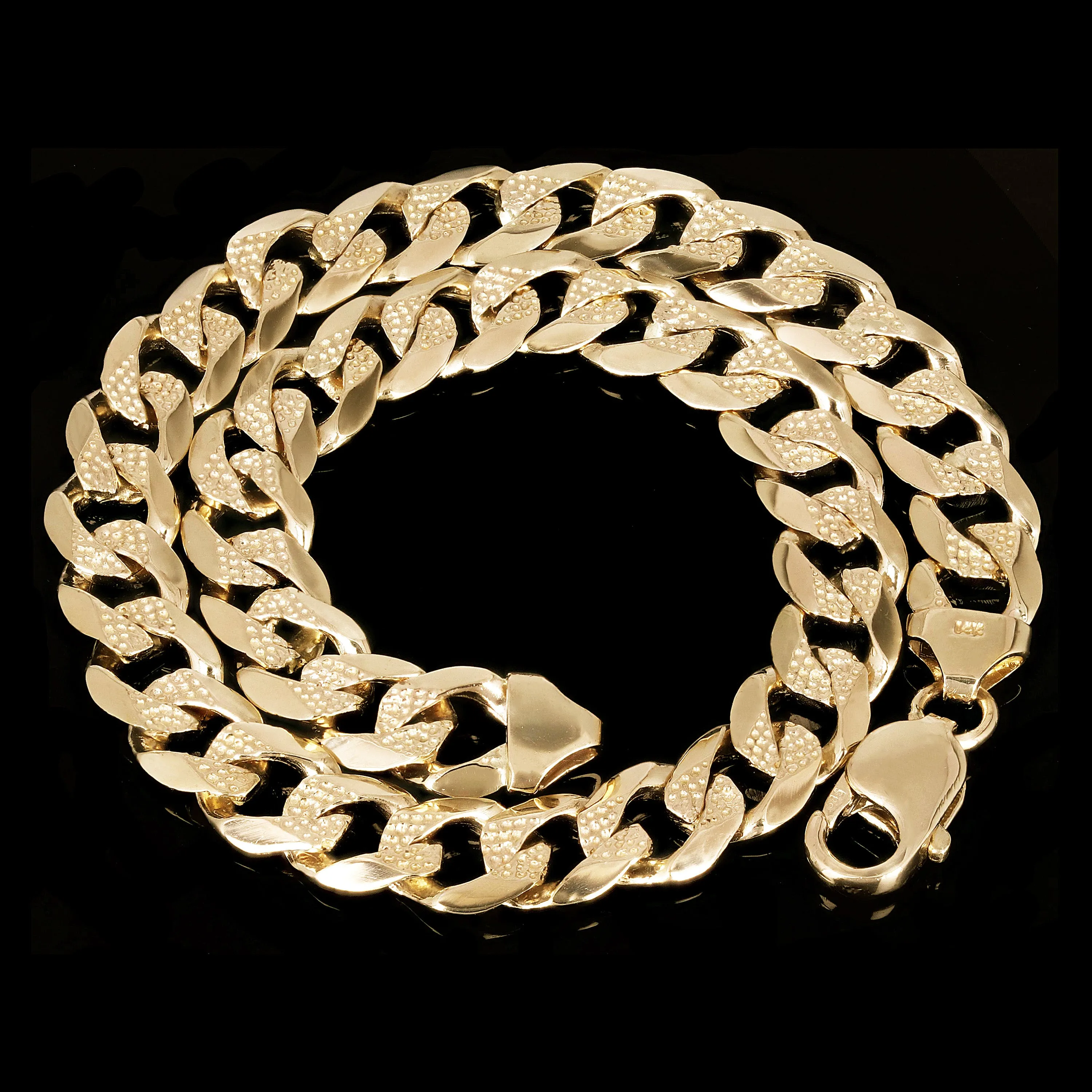 14k Yellow Gold Solid Pave Curb Cuban Link Chain Bracelet 9.3mm Various Lengths
