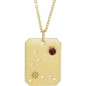 14K Yellow Natural Mozambique Garnet & .01 Natural Diamond Pisces Constellation 16-18" Necklace