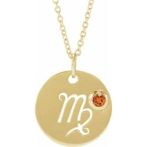14K Yellow Natural Spessartite Garnet Virgo Zodiac 16-18" Necklace