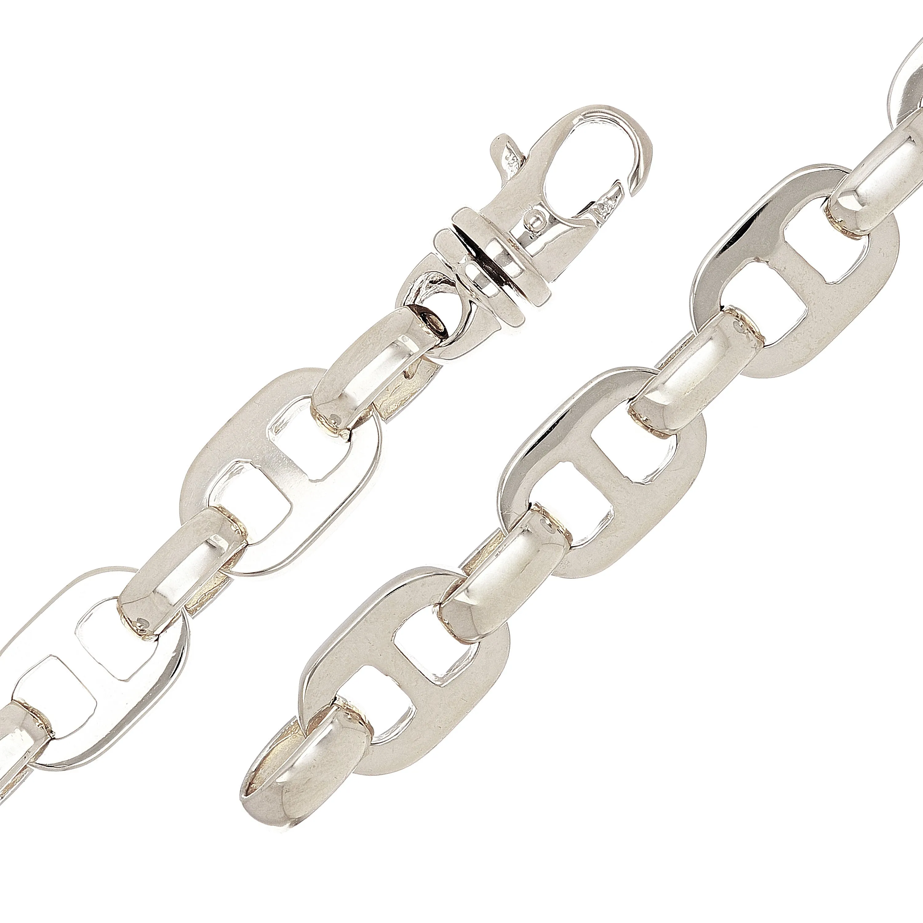 14k Yellow or White Gold Solid Handmade Mariner Link Chain Bracelet 9.5mm Various Lengths