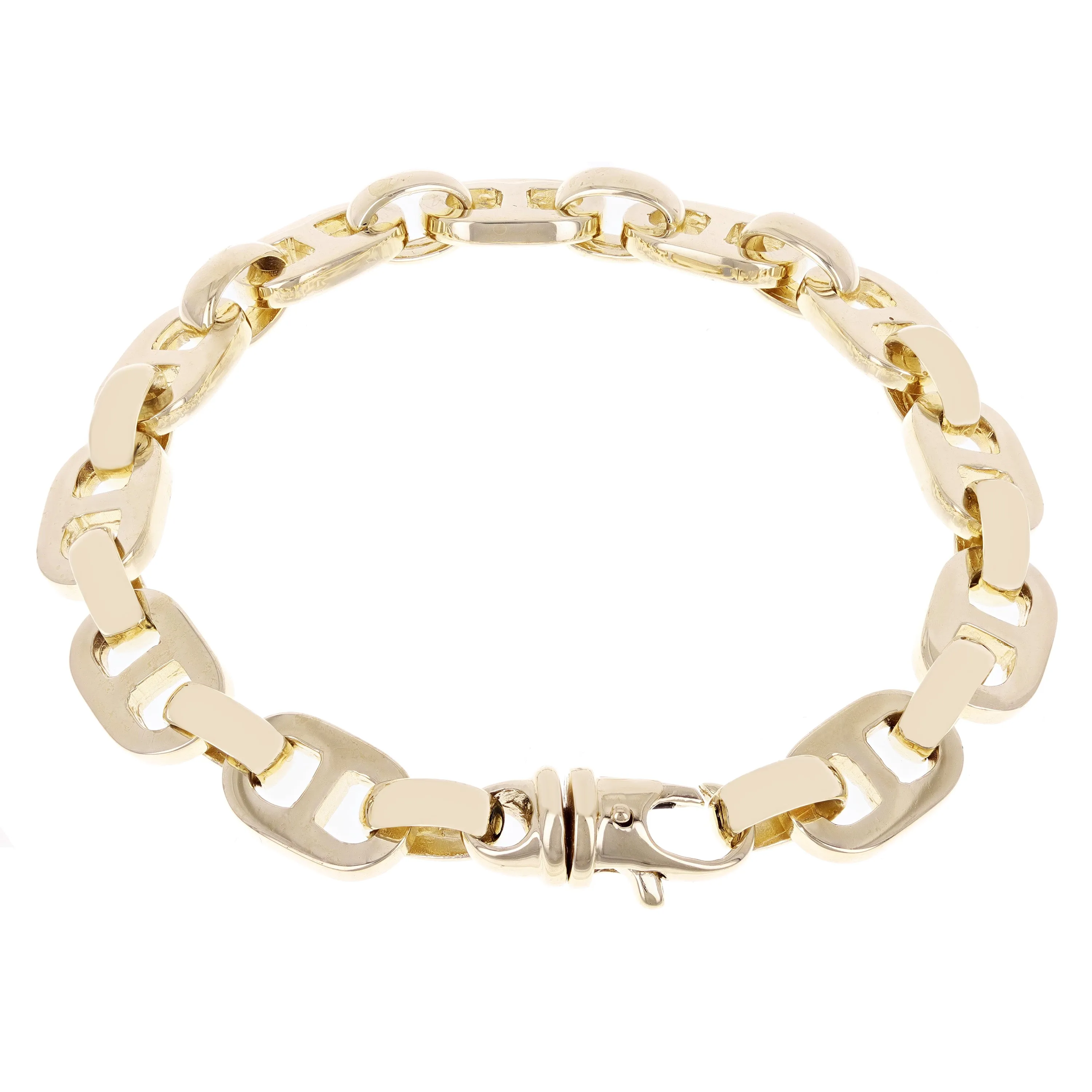14k Yellow or White Gold Solid Handmade Mariner Link Chain Bracelet 9.5mm Various Lengths