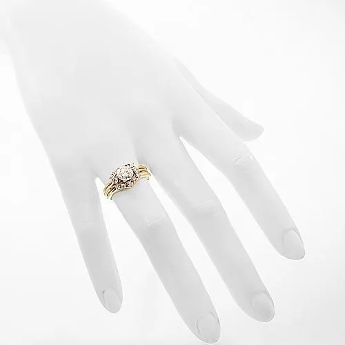 14K Yellow Solid Gold Diamond Bridal Ring Set 1.59 Ctw