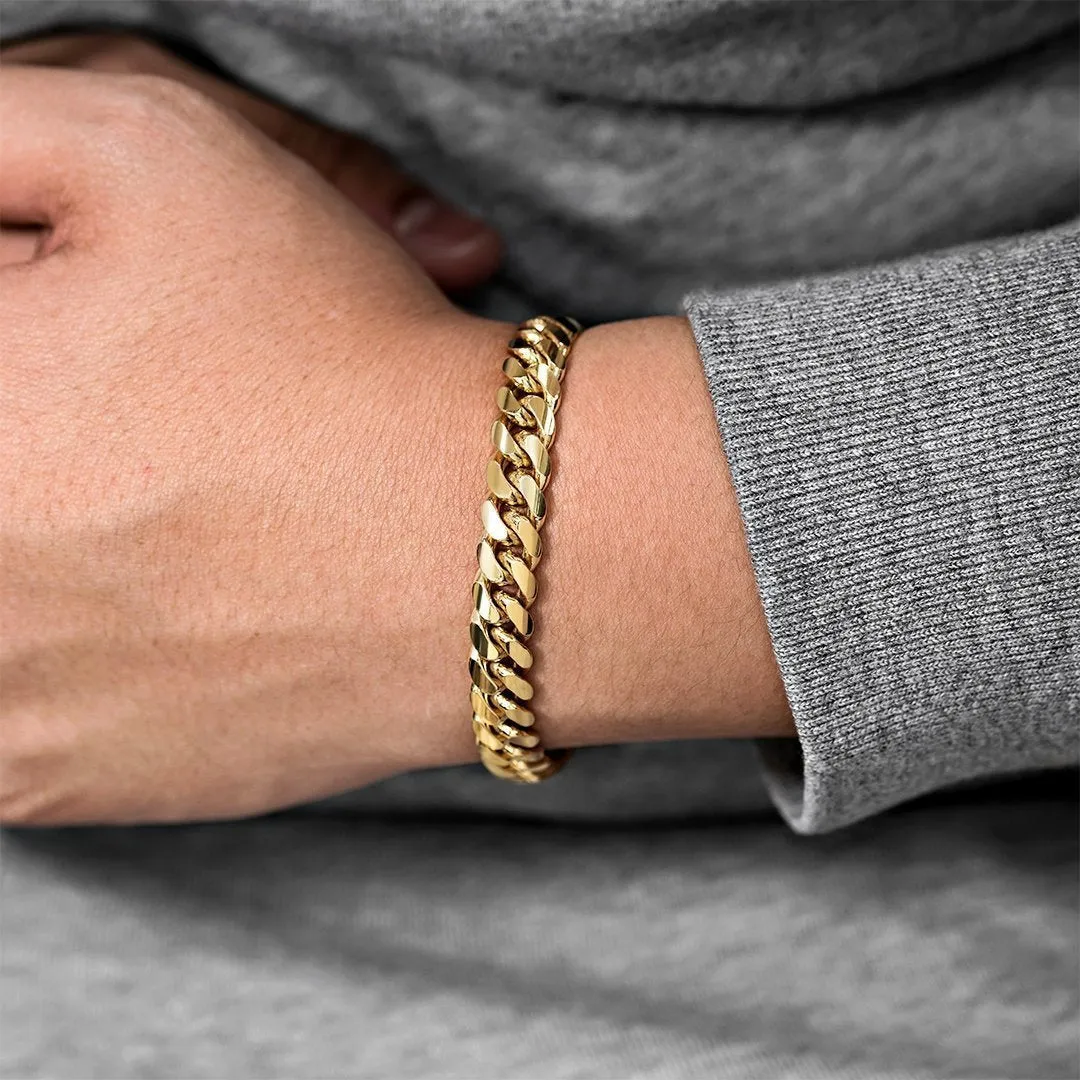 14K Yellow Solid Gold Miami Cuban Link Bracelet 9 mm