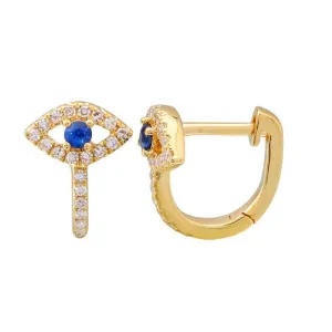 14KT Gold Diamond Evil Eye Huggie Earrings