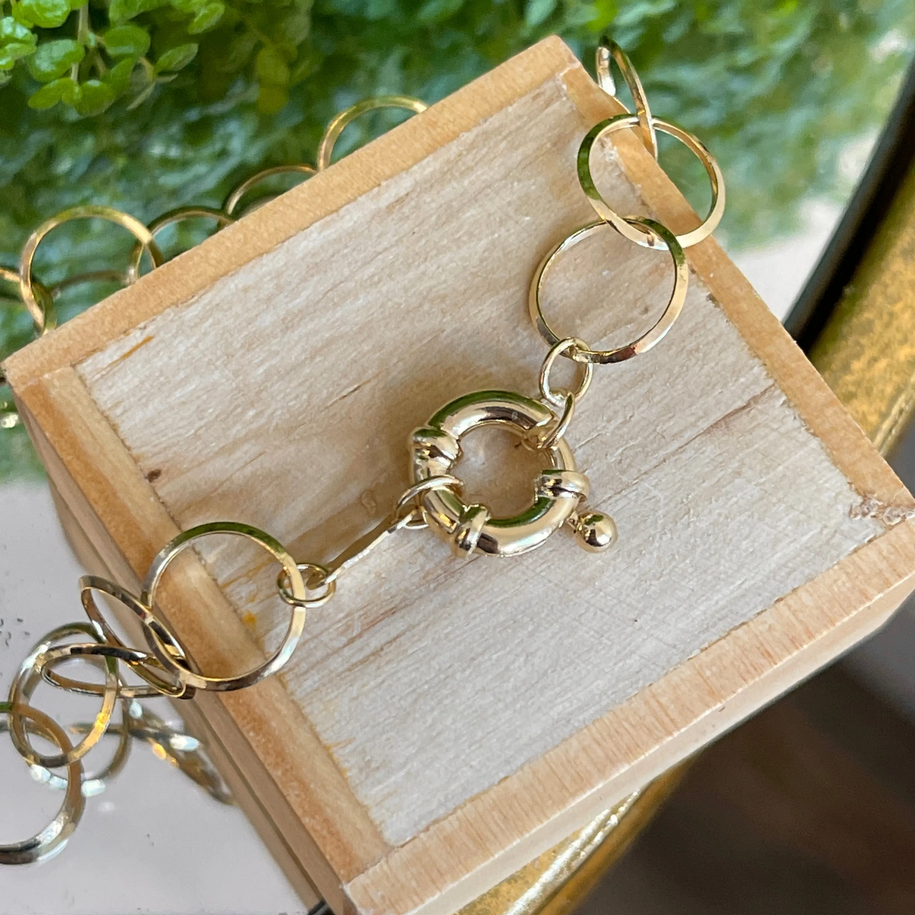 14KT Yellow Gold Polished Open Circles Chain Link Bracelet