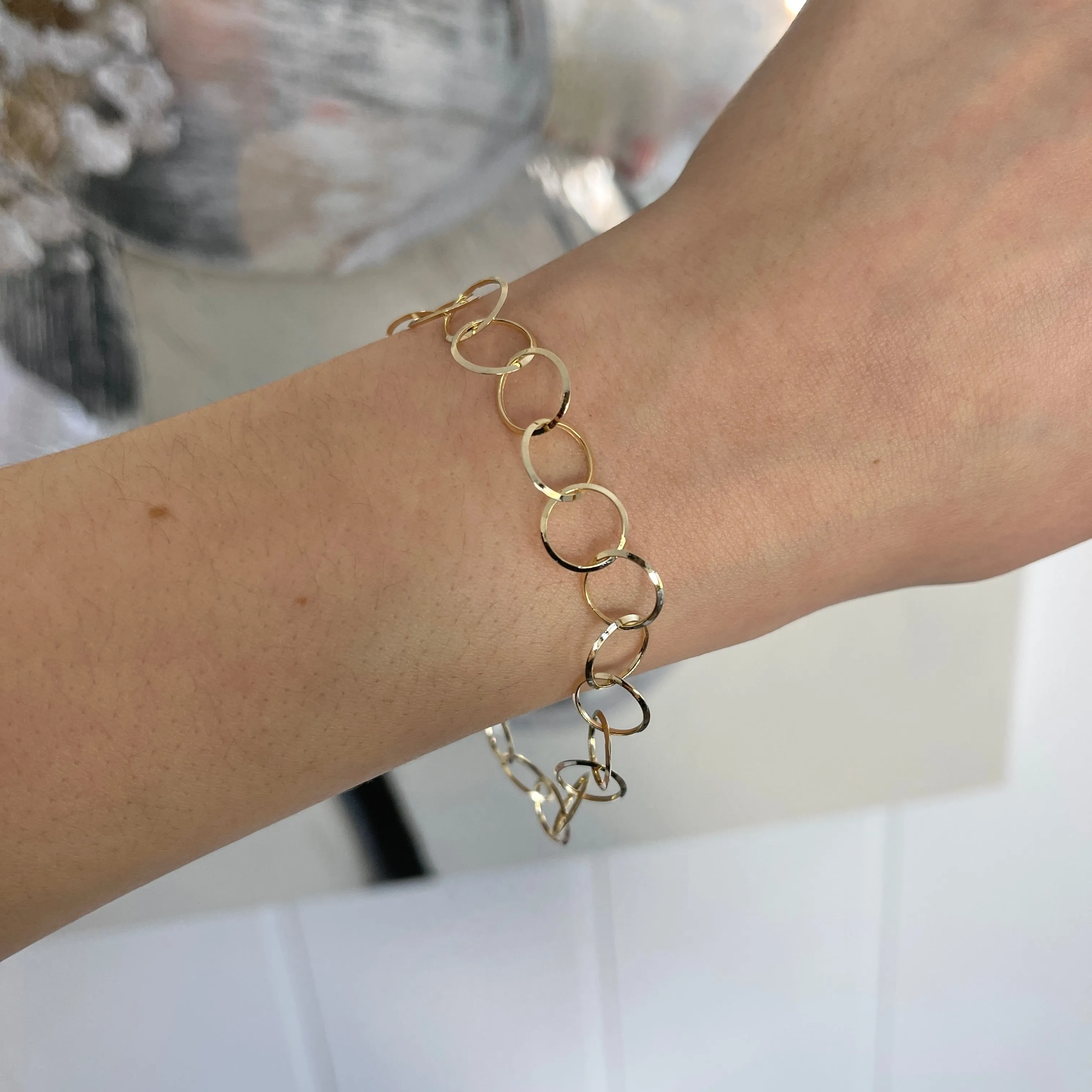14KT Yellow Gold Polished Open Circles Chain Link Bracelet