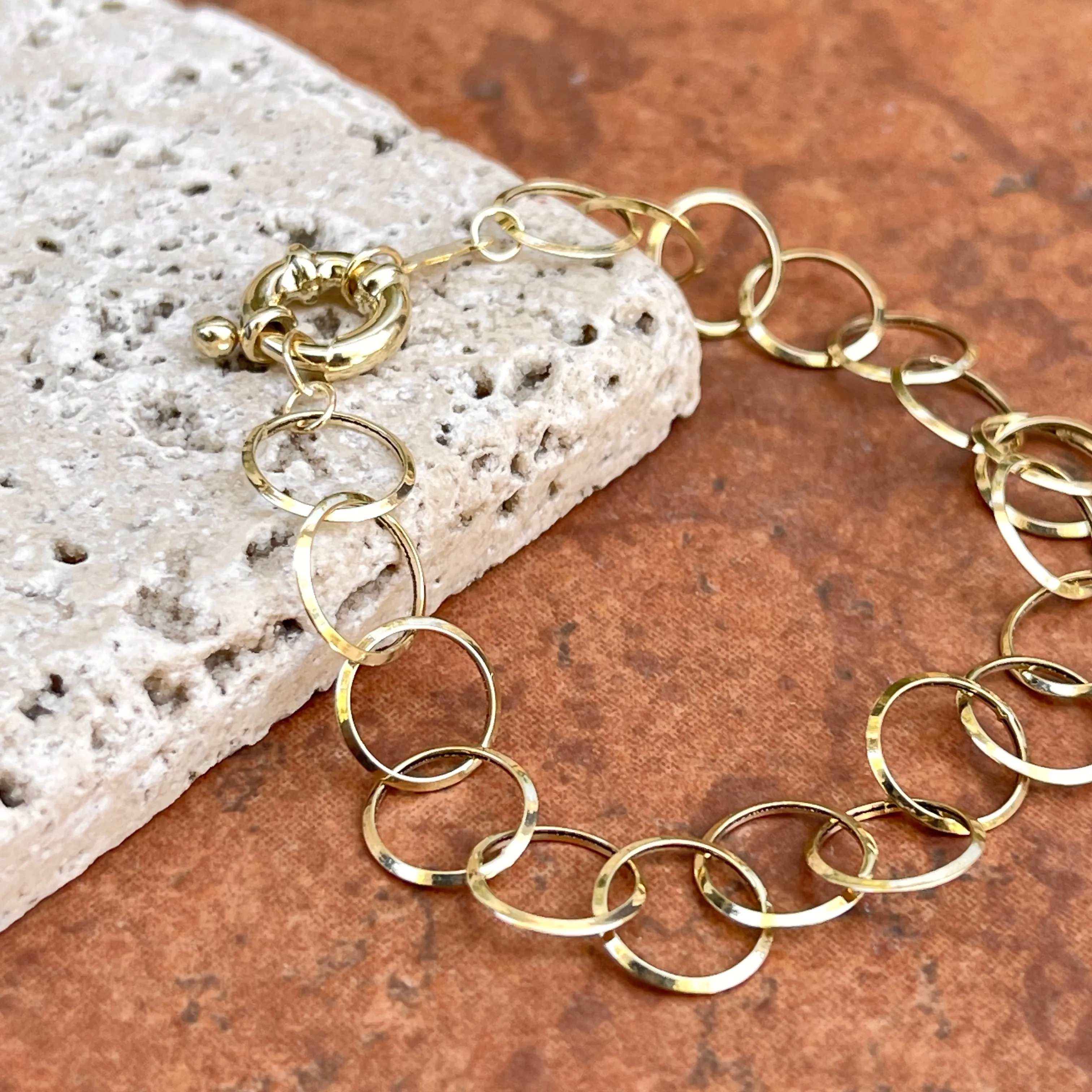 14KT Yellow Gold Polished Open Circles Chain Link Bracelet